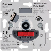 Поворотно-нажимний диммер "Soft" LED/КЛЛ 3-100Вт, решта ламп 20-500Вт Berker 2873