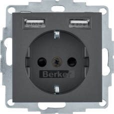 Розетка з з/к 16А/250В + 2хUSB/2.4A, А-А, колір антрацит, матовий, S.1 Berker 48031606