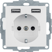 Розетка з з/к 16А/250В + 2хUSB/2.4A, А-А, колір пол.білизна, матовий, S.1 Berker 48031909
