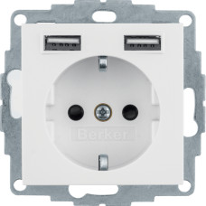 Розетка з з/к 16А/250В + 2хUSB/2.4A, А-А, колір пол.білизна, матовий, S.1 Berker 48031909
