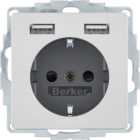 Розетка з з/к 16А/250В + 2хUSB/2.4A, А-А, колір алюміній, бархатний лак, Q.х Berker 48036084