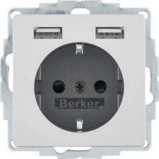 Розетка з з/к 16А/250В + 2хUSB/2.4A, А-А, колір алюміній, бархатний лак, Q.х Berker 48036084