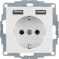 Розетка з з/к 16А/250В + 2хUSB/2.4A, А-А, колір пол.білизна,бархатний лак, Q.х Berker 48036089