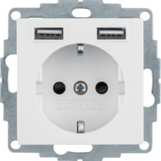 Розетка з з/к 16А/250В + 2хUSB/2.4A, А-А, колір пол.білизна,бархатний лак, Q.х Berker 48036089