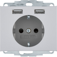 Розетка c з/к 16А/250В + 2хUSB/2.4A, А-А, цвет алюминий, металл, матовый, K.5 Berker 48037003