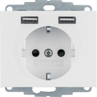 Розетка c з/к 16А/250В + 2хUSB/2.4A, А-А, цвет пол.белизна, глянец, K.1 Berker 48037009