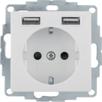 Розетка с з/к, 16А/250В + 2хUSB/2.4A, А-А, цвет слоновая кость, глянец, S.1 Berker 48038982