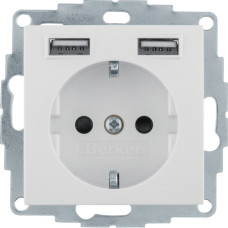 Розетка з з/к 16А/250В + 2хUSB/2.4A, А-А, колір слонова кістка, глянець, S.1 Berker 48038982
