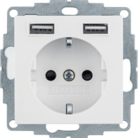Розетка с з/к, 16А/250В + 2хUSB/2.4A, А-А, цвет пол.белизна, глянец, S.1 Berker 48038989