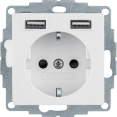 Розетка з з/к 16А/250В + 2хUSB/2.4A, А-А, колір пол.білизна, глянець, S.1 Berker 48038989