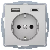 Розетка с з/к, 16А/250В + 2хUSB/3A, А-С, цвет алюминий, бархатный лак, Q.х Berker 48046084