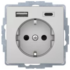 Розетка з з/к 16А/250В + 2хUSB/3A, А-С, колір алюміній, бархатний лак, Q.х Berker 48046084