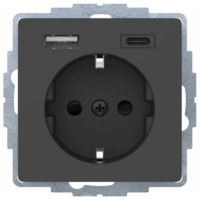 Розетка с з/к, 16А/250В + 2хUSB/3A, А-С, цвет антрацит, бархатный лак, Q.х Berker 48046086