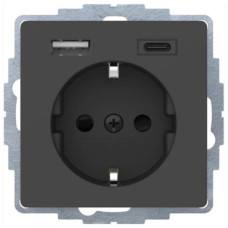 Розетка з з/к 16А/250В + 2хUSB/3A, А-С, колір антрацит, бархатний лак, Q.х Berker 48046086