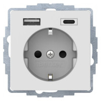 Розетка с з/к, 16А/250В + 2хUSB/3A, А-С, цвет пол.белизна, бархатный лак, Q.х Berker 48046089