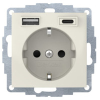 Розетка з з/к 16А/250В + 2хUSB/3A, А-С, колір слонова кістка, глянець, S.1 Berker 48048982