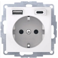 Розетка с з/к, 16А/250В + 2хUSB/3A, А-С, цвет пол.белизна, глянец, S.1 Berker 48048989
