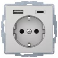 Розетка с з/к + USB A/C 20W PD Q.x, цвет алюминий, бархатный лак, Berker 48146084