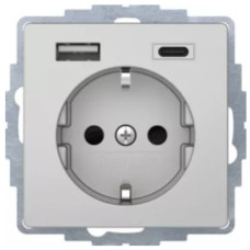 Розетка с з/к + USB A/C 20W PD Q.x, колір алюміній, бархатний лак, Berker 48146084