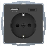 Розетка с з/к + USB A/C 20W PD Q.x, цвет антрацит, бархатный лак, Berker 48146086