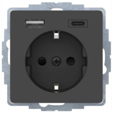 Розетка с з/к + USB A/C 20W PD Q.x, колір антрацит, бархатний лак, Berker 48146086