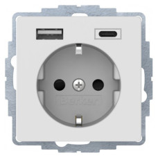 Розетка с з/к + USB A/C 20W PD Q.x, колір пол.білизна, бархатний лак, Berker 48146089