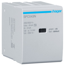 Вставний модуль T3 3P Uc 264V In 3kA Uoc 6kV Up 1.4kV, Hager SPC043N