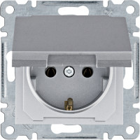 Розетка з з/к з кришкою, срібна, 16А/230В, Lumina Hager WL1152