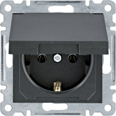 Розетка з з/к з кришкою, чорна, 16А/230В, Lumina Hager WL1153