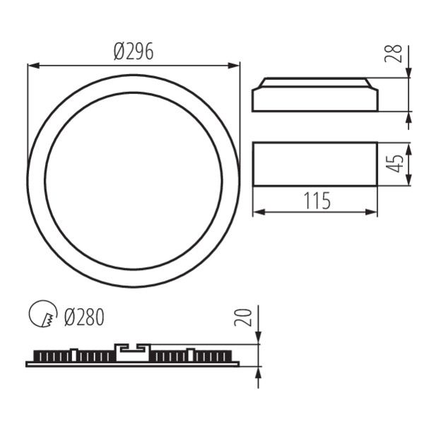 Світильник точковий ROUNDA LED-24W, 4000K, IP44/20, білий, Kanlux 28936