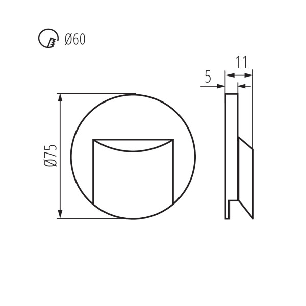 Світильник ERINUS O B-WW, 12DC, 0.8Вт LED, 3000К, чорний, Kanlux 33334