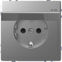 Розетка силовая IP44 с крышкой 2К+З, 16А, 250В, безвинт.зажим, со шторками, Нержавеющая сталь, пластик, D-Life Merten MEG2314-6036