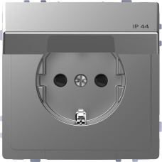 Розетка силова IP44 з кришкою 2К+З, 16А, 250В, безгвинт.затиск, зі шторками, Нержавіючая сталь, пластик, D-Life Merten MEG2314-6036