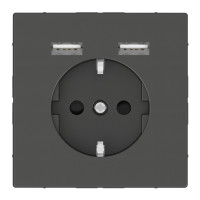 Розетка силова 2К+З, 16А, з USB 2.4A, тип А+А, гвинт.затиск, шторки, Антрацит, пластик, D-Life Merten MEG2366-6034