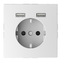 Розетка силова 2К+З, 16А, з USB 2.4A, тип А+А, гвинт.затиск, шторки, Білий лотос, пластик, D-Life Merten MEG2366-6035