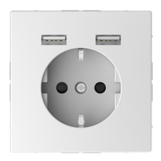 Розетка силова 2К+З, 16А, з USB 2.4A, тип А+А, гвинт.затиск, шторки, Білий лотос, пластик, D-Life Merten MEG2366-6035