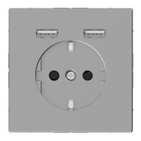 Розетка силовая 2К+З, 16А, c USB 2.4A, тип А+А, винт.зажим, шторки, Нержавеющая сталь, пластик, D-Life Merten MEG2366-6036