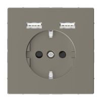 Розетка силова 2К+З, 16А, з USB 2.4A, тип А+А, гвинт.затиск, шторки, Нікель, метал, D-Life Merten MEG2366-6050