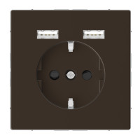 Розетка силовая 2К+З, 16А, c USB 2.4A, тип А+А, винт.зажим, шторки, Мокко, металл, D-Life Merten MEG2366-6052