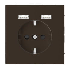 Розетка силова 2К+З, 16А, з USB 2.4A, тип А+А, гвинт.затиск, шторки, Мокко, метал, D-Life Merten MEG2366-6052