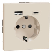 Розетка силова 2К+З, 16А, з USB 3A, тип А+C, гвинт.затиск, шторки, Сахара, пластик, D-Life Merten MEG2367-6033