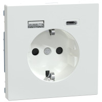 Розетка силова 2К+З, 16А, з USB 3A, тип А+C, гвинт.затиск, шторки, Білий лотос, пластик, D-Life Merten MEG2367-6035
