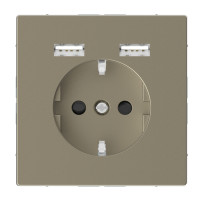 Розетка силовая 2К+З, 16А, c USB 2.4A, тип А+А, винт.зажим, шторки, Сахара, пластик, D-Life Merten MTN2366-6033