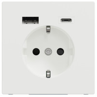 Розетка силова 2К+З, 16А, з USB 3A, тип А+C, гвинт.затиск, шторки, Білий матовий, пластик, D-Life Merten MTN2367-6037