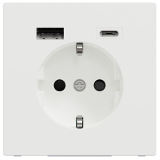 Розетка силова 2К+З, 16А, з USB 3A, тип А+C, гвинт.затиск, шторки, Білий матовий, пластик, D-Life Merten MTN2367-6037