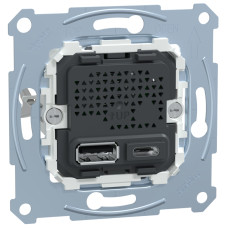 Механізм зарядного пристрою USB, тип А+C, 2.4 мА, USB 2.0, Merten MTN4366-0110