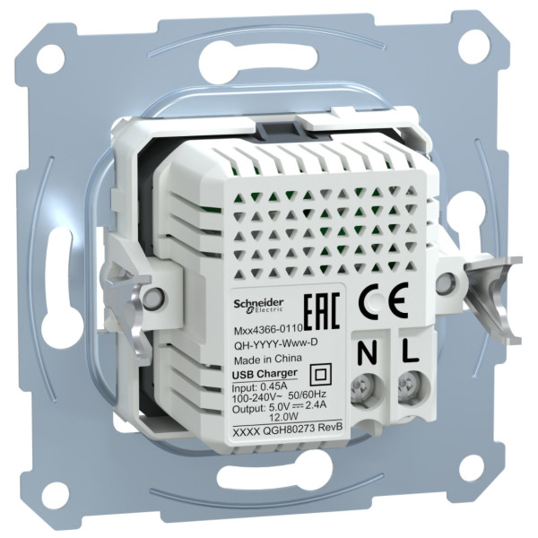 Механізм зарядного пристрою USB, тип А+C, 2.4 мА, USB 2.0, Merten MTN4366-0110