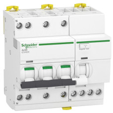 Диф. автоматичний вимикач iCV40H 3P+N, 10кА, 10А, крива C, тип A, 30мA, Schneider Electric A9DC4710