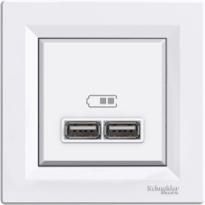 Розетка USB, 2 виходи 2.0, 5V-DC, макс 2.1A, Біла, Asfora EPH2700221