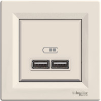 Розетка USB, 2 виходи 2.0, 5V-DC, макс 2.1A, Кремова, Asfora EPH2700223